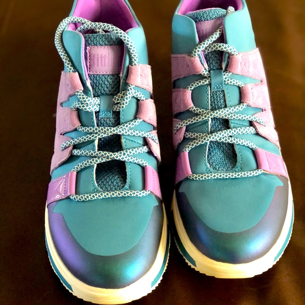 Fitflop Carita high top sneaker- teal and purple.